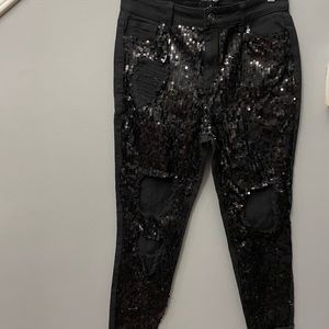 Fashion Nova Black Sequin distressed denim boyfriend jeans